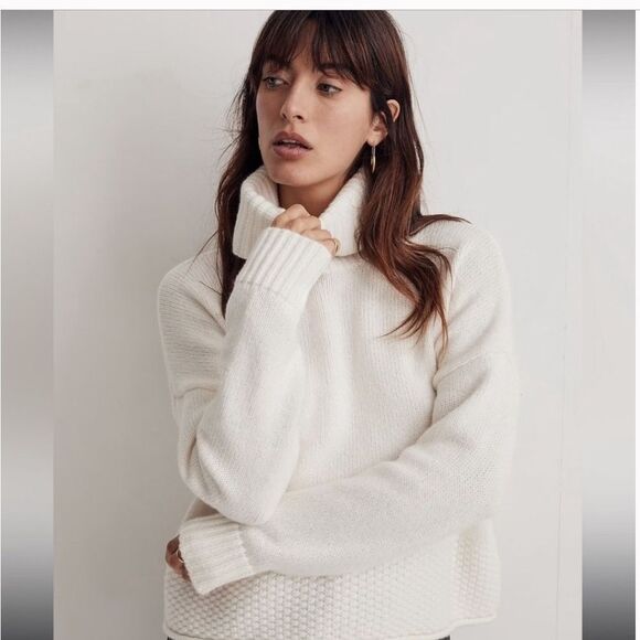 Madewell Wool Sadler Women's Turtleneck Sweater White Pullover Size Small Alpaca - Picture 1 of 9